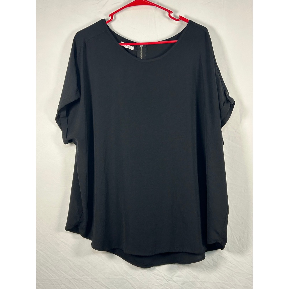 Maurices Blouse Women 1X Black Dolman Sleeve Back Zip Flowy Top